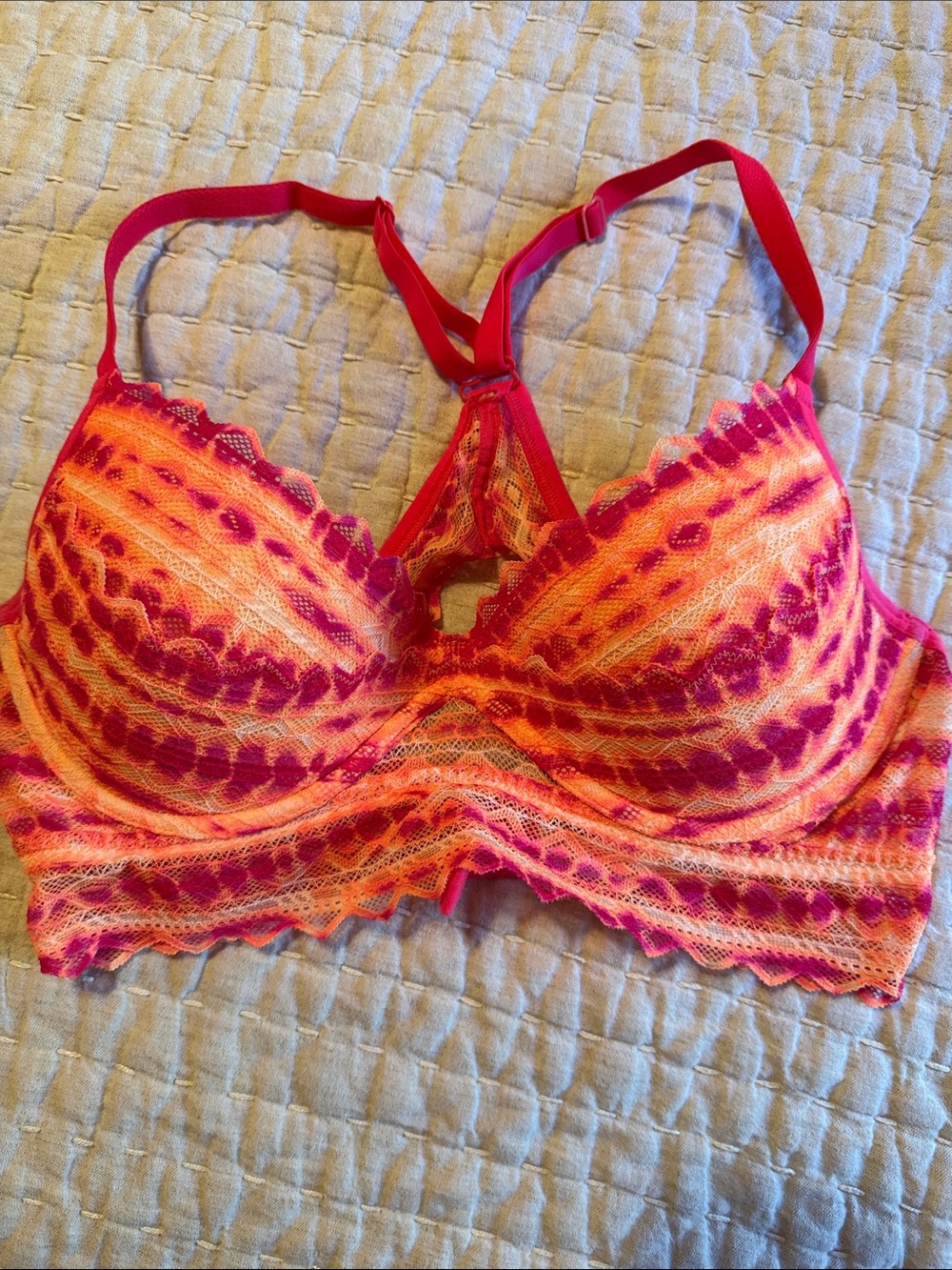PINK Victoria's Secret Red and Orange Lace Push-Up Bra